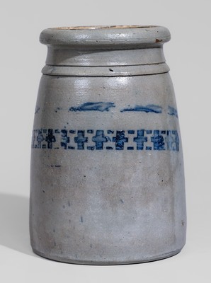 Western PA Stoneware Canning Jar w/ Stenciled Cobalt Cross Decoration