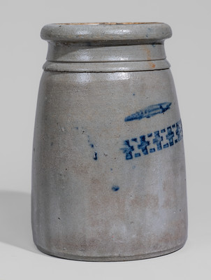 Western PA Stoneware Canning Jar w/ Stenciled Cobalt Cross Decoration