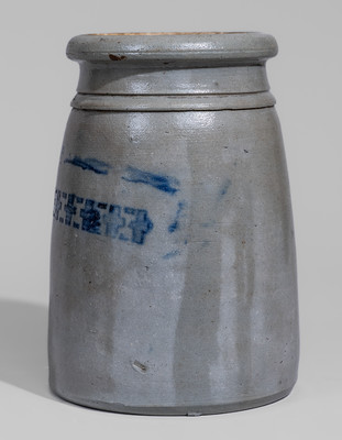 Western PA Stoneware Canning Jar w/ Stenciled Cobalt Cross Decoration