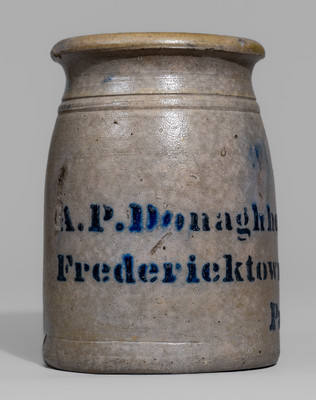 Scarce A.P. Donaghho, / Fredericktown, / Pa. Stoneware Canning Jar, c1865