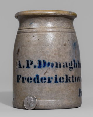 Scarce A.P. Donaghho, / Fredericktown, / Pa. Stoneware Canning Jar, c1865