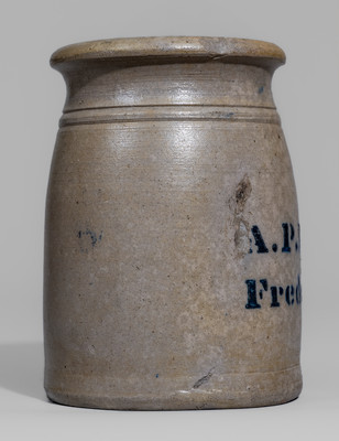 Scarce A.P. Donaghho, / Fredericktown, / Pa. Stoneware Canning Jar, c1865