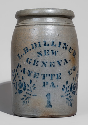 L.B. DILLINER / NEW GENEVA / FAYETTE CO. / PA Stoneware Jar