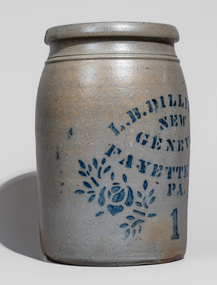 L.B. DILLINER / NEW GENEVA / FAYETTE CO. / PA Stoneware Jar