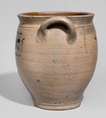 Extremely Rare NJ or NY Open-Handled Stoneware Jar w/ Cobalt Fish Motif, Dated 1794