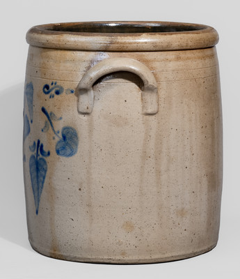 Ten-Gallon Roseville, Ohio Stoneware Crock w/ Elaborate Cobalt Tornado and Apple Decoration