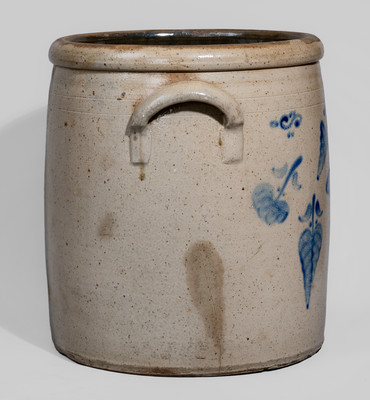 Ten-Gallon Roseville, Ohio Stoneware Crock w/ Elaborate Cobalt Tornado and Apple Decoration
