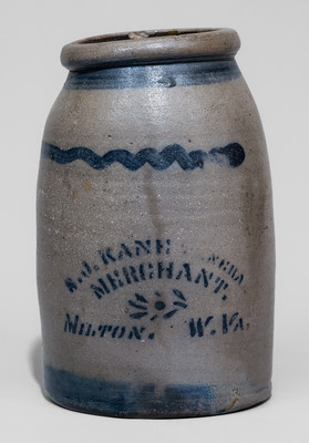 Rare Milton, WV Advertising Stoneware Canning Jar, c1880