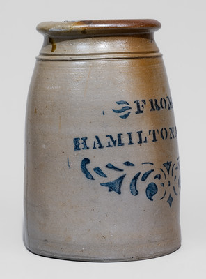 Greensboro, Pennsylvania Stoneware Canning Jar FROM / HAMILTON & JONES