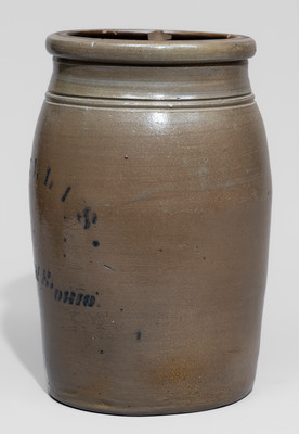 Racine, Ohio Stoneware Advertising Jar, Western PA origin, c1880