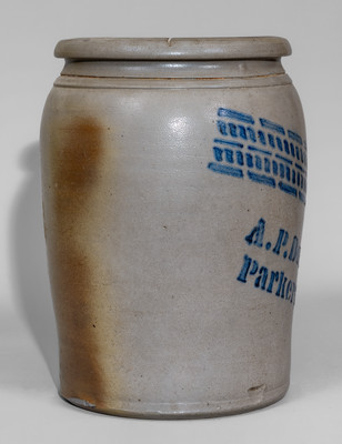Two-Gallon A.P. Donaghho, / Parkersburg, W. Va. Stoneware Jar, c1875