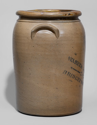 Five-Gallon WARNER & RUSSELL / BRIDGEPORT W.VA. Stoneware Jar, c1884-85