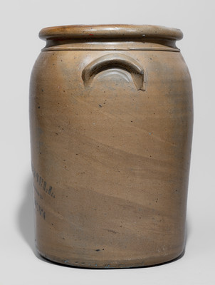 Five-Gallon WARNER & RUSSELL / BRIDGEPORT W.VA. Stoneware Jar, c1884-85