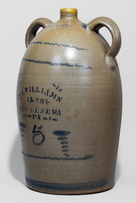Five-Gallon C.L. WILLIAMS & CO. / NEW GENEVA, PA Double-Handled Stoneware Jug