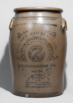 Exceptional 16-Gallon WILLIAMS & REPPERT / GREENSBORO, PA Crock w/ New Cumberland WV Advertising