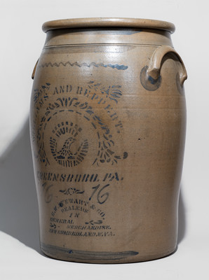 Exceptional 16-Gallon WILLIAMS & REPPERT / GREENSBORO, PA Crock w/ New Cumberland WV Advertising