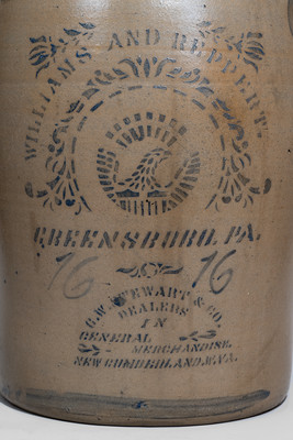 Exceptional 16-Gallon WILLIAMS & REPPERT / GREENSBORO, PA Crock w/ New Cumberland WV Advertising