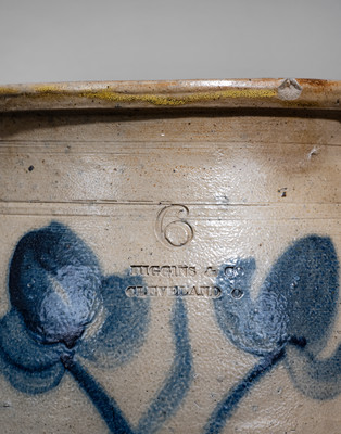 Rare Six-Gallon HIGGINS & CO / CLEVELAND Ohio Stoneware Churn w/ Elaborate Decoration