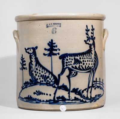 Extraordinary J. & E. NORTON / BENNINGTON, VT Six-Gallon Stoneware Deer Crock