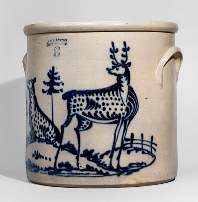 Extraordinary J. & E. NORTON / BENNINGTON, VT Six-Gallon Stoneware Deer Crock