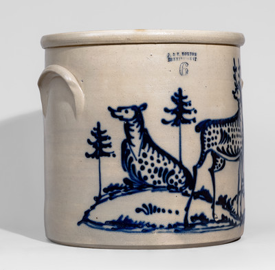 Extraordinary J. & E. NORTON / BENNINGTON, VT Six-Gallon Stoneware Deer Crock