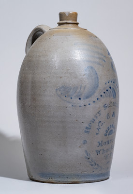 Three-Gallon Wheeling, WV Stoneware Advertising Jug w/ Elaborate Cobalt Decoration