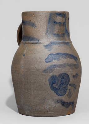 Rare Pruntytown, West Virginia Stoneware Pitcher w/ Cobalt Floral Decoration