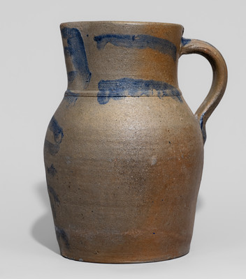Rare Pruntytown, West Virginia Stoneware Pitcher w/ Cobalt Floral Decoration