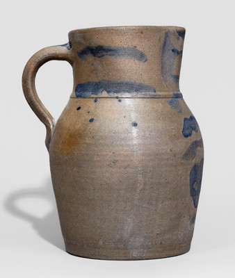 Rare Pruntytown, West Virginia Stoneware Pitcher w/ Cobalt Floral Decoration