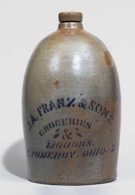 Pomeroy, Ohio Stoneware Advertising Jug, Western PA origin, c1880