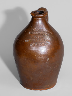 Small-Sized New York City Druggist's Advertising Jug, second quarter 19th century