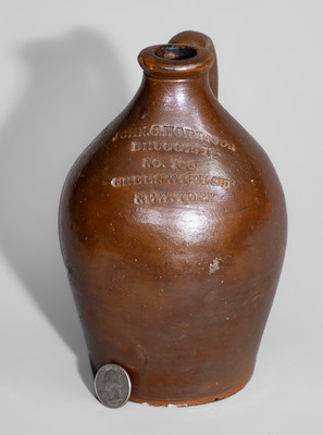 Small-Sized New York City Druggist's Advertising Jug, second quarter 19th century