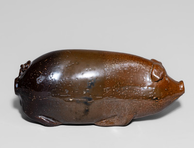 Glazed Stoneware Pig Flask, Midwestern origin, fourth quarter 19th century