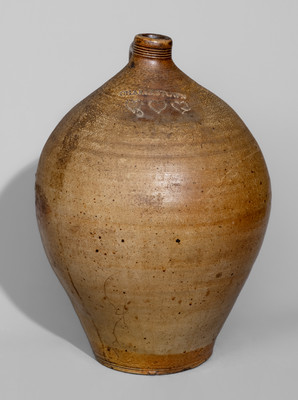 Three-Gallon CHARLESTOWN Iron-Decorated Stoneware Jug w/ Impressed Hearts Decoration, c1812-27