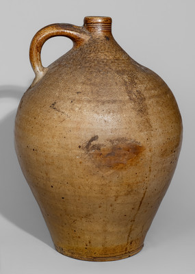 Three-Gallon CHARLESTOWN Iron-Decorated Stoneware Jug w/ Impressed Hearts Decoration, c1812-27