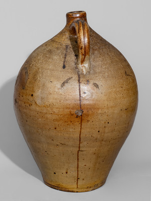 Three-Gallon CHARLESTOWN Iron-Decorated Stoneware Jug w/ Impressed Hearts Decoration, c1812-27