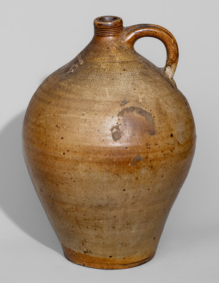 Three-Gallon CHARLESTOWN Iron-Decorated Stoneware Jug w/ Impressed Hearts Decoration, c1812-27