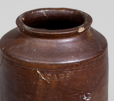 Stoneware PEARS Jar attrib. Clarkson Crolius, Sr., New York City, early 19th century