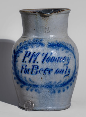 Rare Half-Gallon "P.M. Toomey / For Beer Only" Presentation Pitcher attrib. Wingender Pottery, Haddonfield, NJ