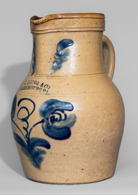Extremely Rare and Important J. YOUNG & CO. / HARRISBURG, PA Stoneware Pitcher with Bold Floral Decoration