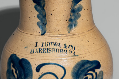 Very Rare J. YOUNG & CO. / HARRISBURG, PA Stoneware Pitcher, c1856-58