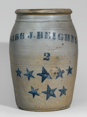 Rare SIBB J. BEIGHEL, Pleasant Unity, Westmoreland County, PA Stoneware Jar w/ Stenciled Star Motifs