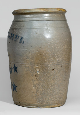Rare SIBB J. BEIGHEL, Pleasant Unity, Westmoreland County, PA Stoneware Jar w/ Stenciled Star Motifs