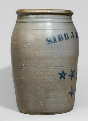 Rare SIBB J. BEIGHEL, Pleasant Unity, Westmoreland County, PA Stoneware Jar w/ Stenciled Star Motifs