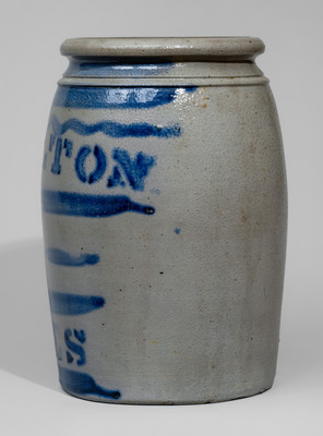 Fine HAMILTON & JONES Stoneware Jar w/ Elaborate Cobalt Stripe Decoration, Greensboro, PA