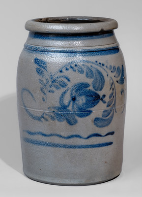 Western Pennsylvania Stoneware Jar w/ Freehand Cobalt Floral Decoration, c1870