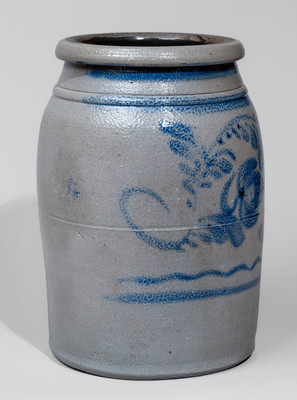Western Pennsylvania Stoneware Jar w/ Freehand Cobalt Floral Decoration, c1870