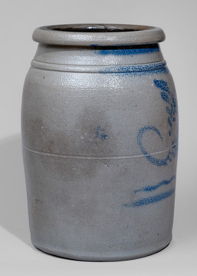 Western Pennsylvania Stoneware Jar w/ Freehand Cobalt Floral Decoration, c1870