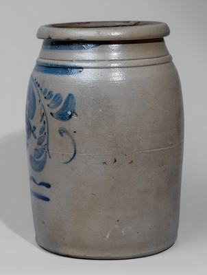 Western Pennsylvania Stoneware Jar w/ Freehand Cobalt Floral Decoration, c1870