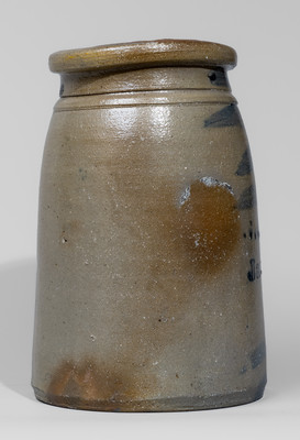 Fine Stoneware Canning Jar w/ Elaborate Cobalt Stripe Decoration, "From / James Hamilton & Co. / Greensboro, Pa."